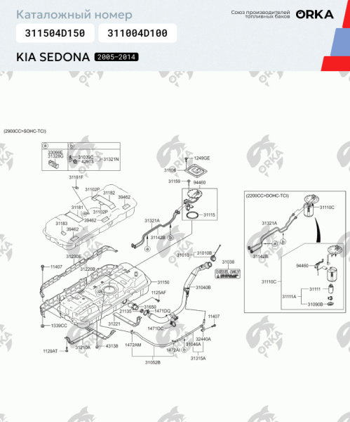 Топливный бак Kia Sedona, 2005 - 2014 г.в. (NB)