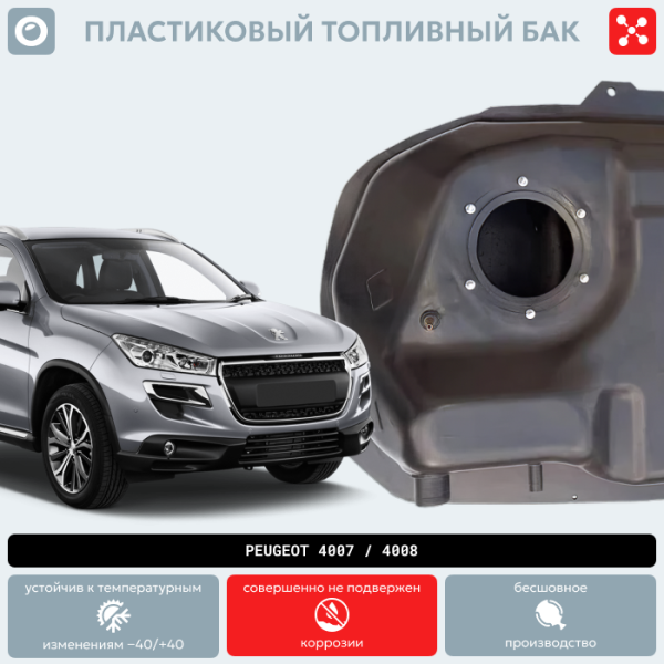 Пластиковый бензобак Peugeot 4007/4008, 2005-2019 г.в. (4WD) (BP) -  60 л.
